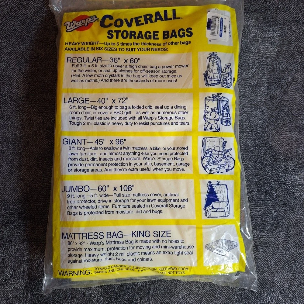2 Pk Wrap's Coverall Heavy Weight Mattress Bag Queen/Full‎ 2 Mil Plastic Tough